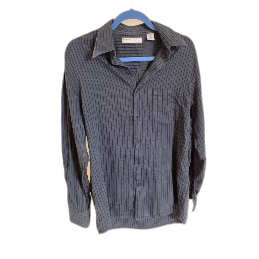 Perry Ellis Black Gray Long Sleeve Collared Shirt Sz Medium